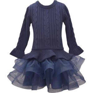 Bonnie Jean Girls Cable-Knit Mesh Tutu Sweater Dress Navy sz 5